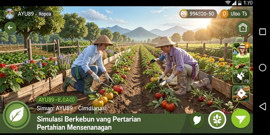 Tangkapan layar AYU89 menampilkan aktivitas berkebun yang seru dan interaktif.