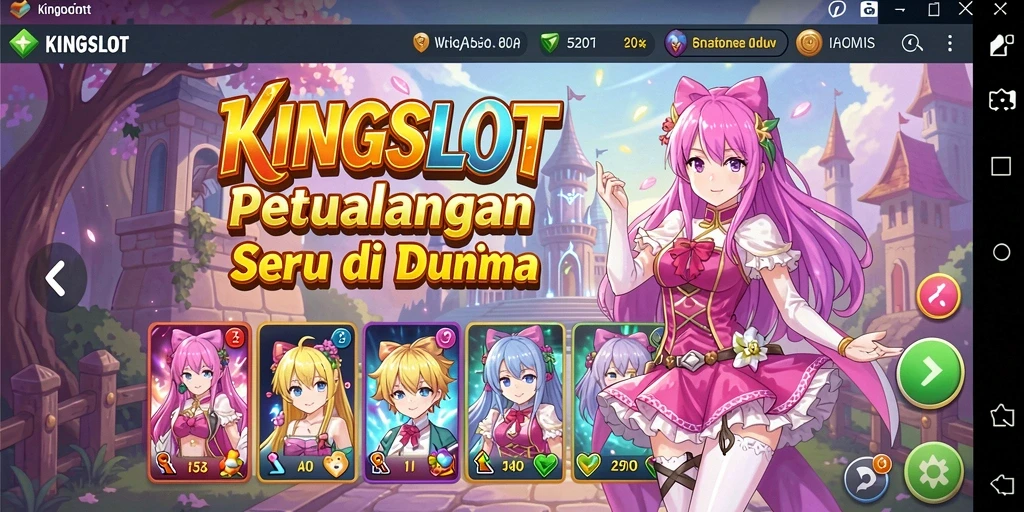Tampilan gameplay KINGSLOT dengan karakter anime yang menarik.