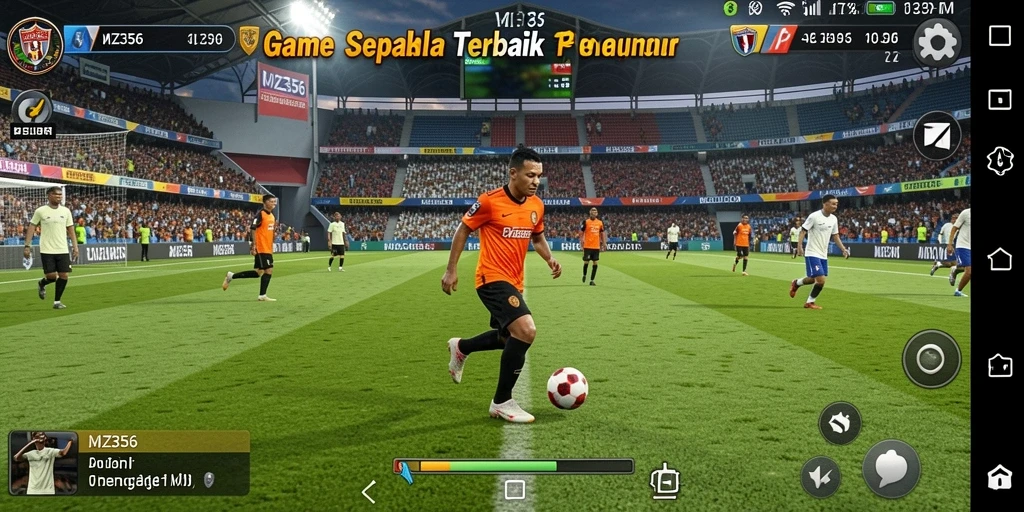 Screenshot MZ356 menunjukkan aksi seru permainan sepak bola.