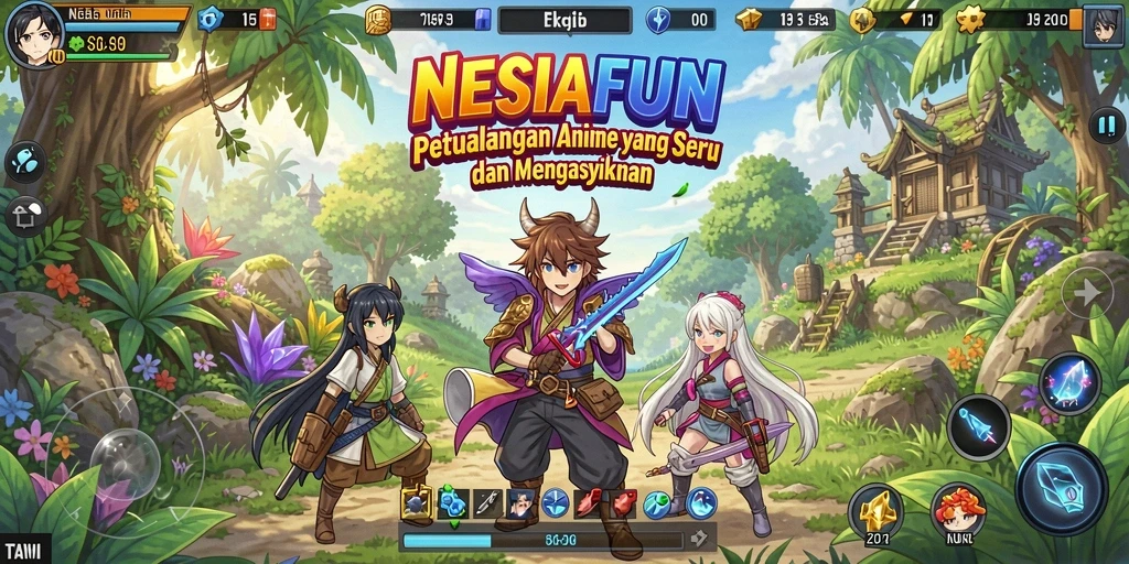 Tampilan gameplay NESIAFUN yang menarik dengan berbagai karakter Anime.