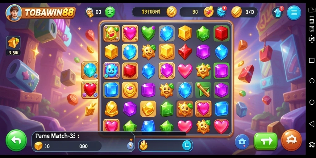 Gameplay seru TOBAWIN88 dengan kombinasi warna-warni.