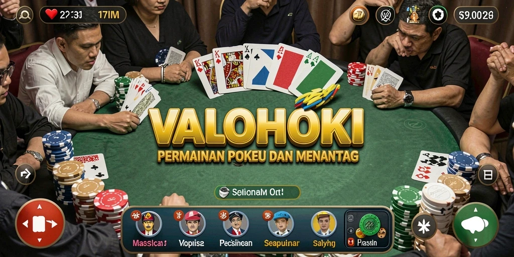 Screenshot VALOHOKI menampilkan momen intens bermain poker dengan teman.