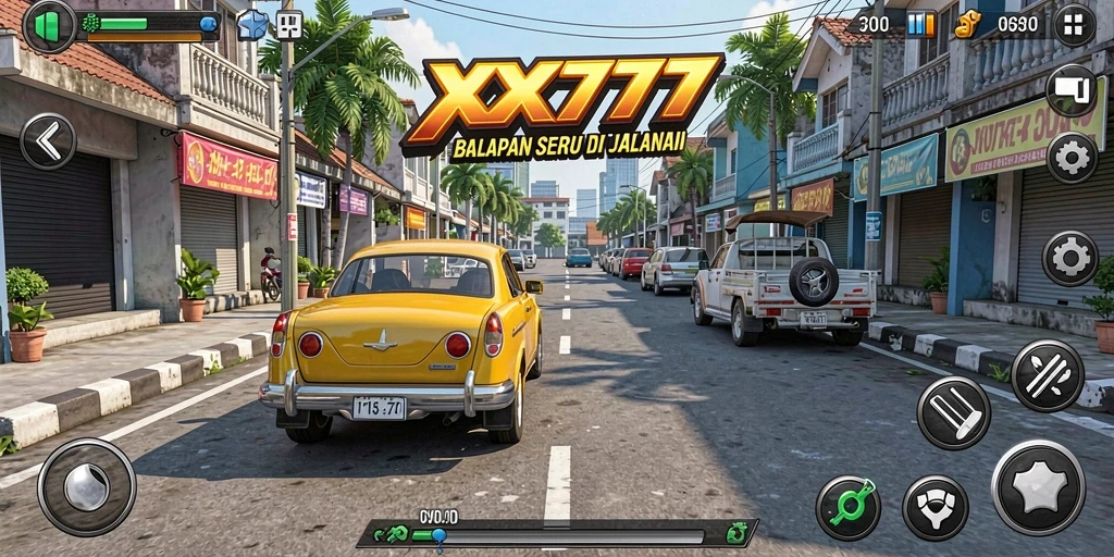 Tangkapan layar utama XXX777 menampilkan aksi balapan yang mendebarkan.